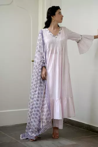 Rosy Flamingo Pleated Kurta Set