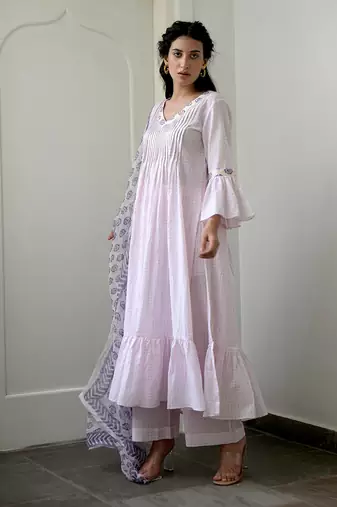 Rosy Flamingo Pleated Kurta Set