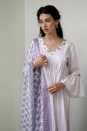 Rosy Flamingo Pleated Kurta Set