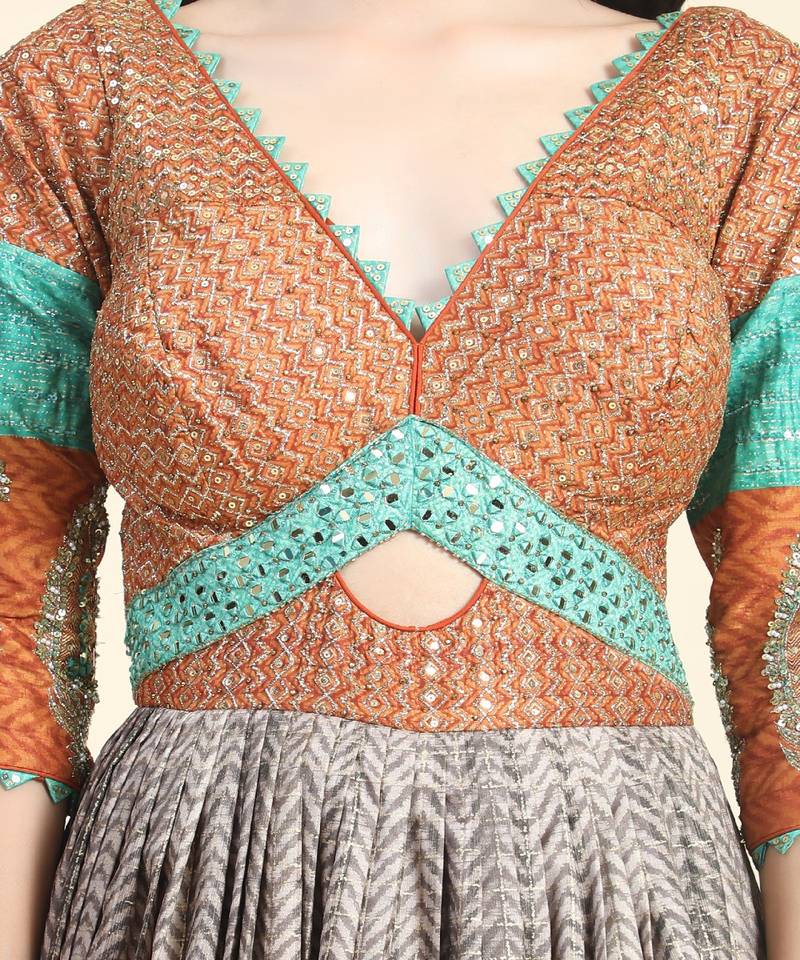 Brown  Embellished Silk Gown Dress for women