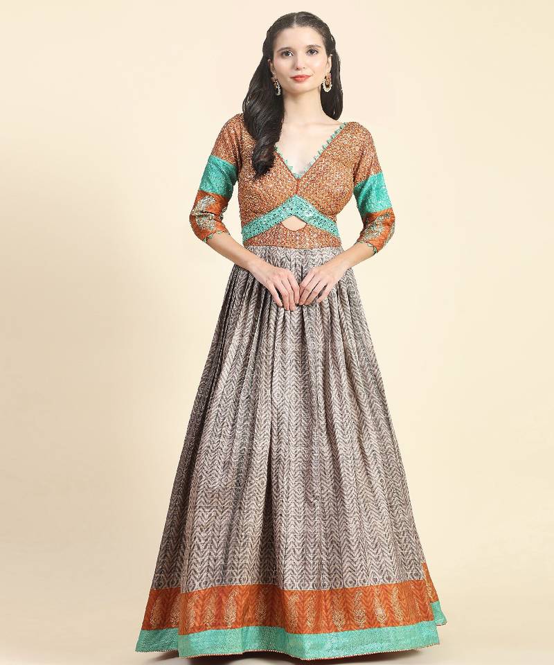 Brown  Embellished Silk Gown Dress for women