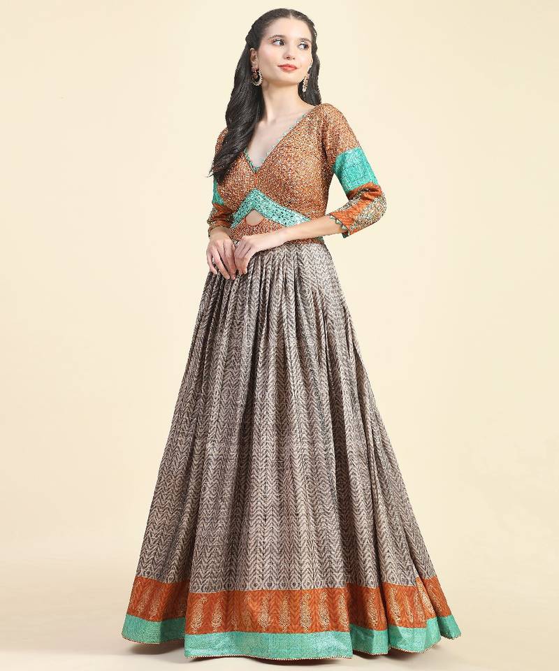 Brown  Embellished Silk Gown Dress for women