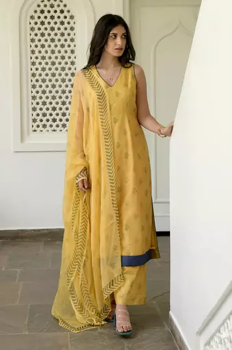 Mustard & Cornflower  Kurta Set