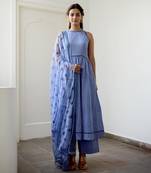 Indigo Blue Cotton Kurta Set with Print Dupatta