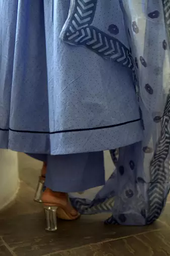 Indigo Blue Cotton Kurta Set with Print Dupatta