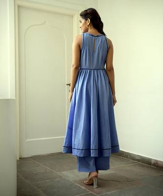 Indigo Blue Cotton Kurta Set with Print Dupatta 4