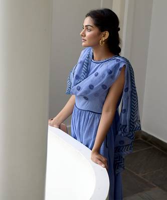 Indigo Blue Cotton Kurta Set with Print Dupatta 5