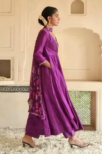 Violet Chanderi Kurta Set