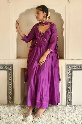 Violet Chanderi Kurta Set