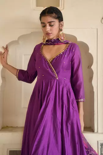 Violet Chanderi Kurta Set