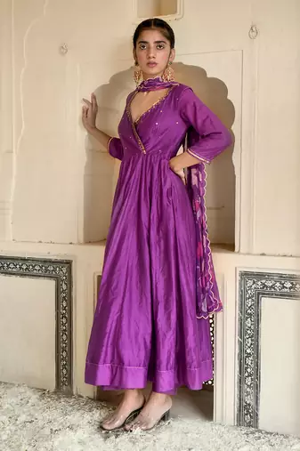 Violet Chanderi Kurta Set