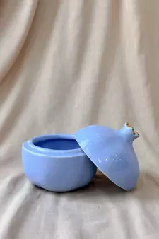 Lavender Serenity: Handcrafted Ceramic Pomegranate Bowl With Golden Crown Lid - Knick Knack, Candy Bowl, Or Trinket Box