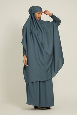 Grey plain crepe abaya 4
