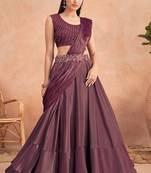 Magenta embroidered satin saree with blouse