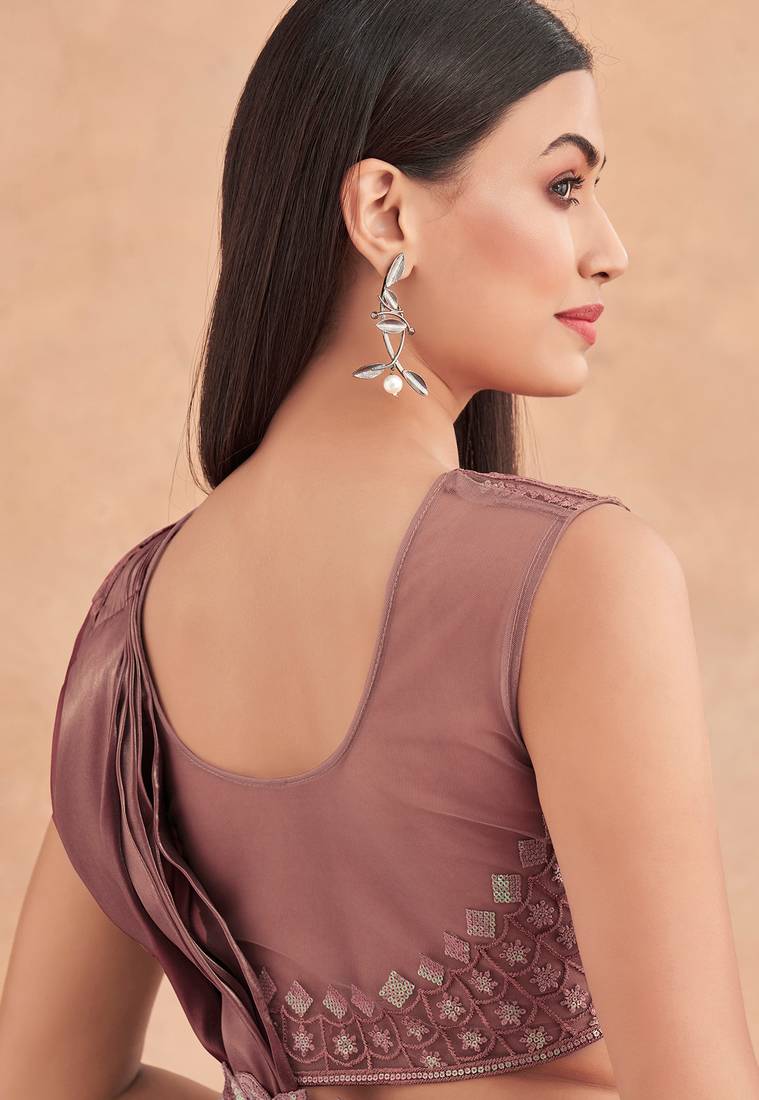 Women's Tissue Burgundy Embellished Designer Saree With Blouse Piece main image 0