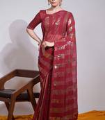Red embroidered georgette saree with blouse