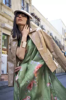 Green Printed Organza Saree With Blouse