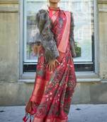 Crimson Printed Organza Saree With Blouse
