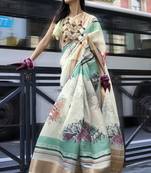 Multicolor Printed Organza Saree With Blouse