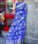Royal Blue Printed Organza Saree With Blouse