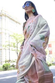 Multicolor Printed Organza Saree With Blouse