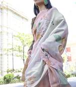 Multicolor Printed Organza Saree With Blouse