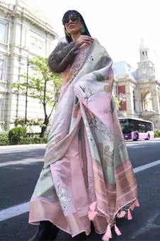 Multicolor Printed Organza Saree With Blouse