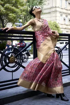 Multicolor Printed Organza Saree With Blouse