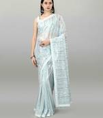 Sky Blue Colour Fancy Girlish Saree With Bollywood Sequins Work