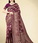 Wine Colour Banarasi Silk Saree For Traditional Look