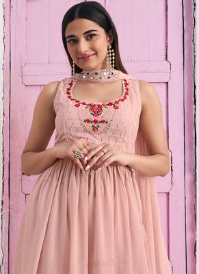 Ethnic Peach Colour Designer Thread And Sequins Work Palazzo Dress 2