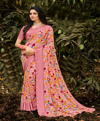 Multicolor Color Georgette Saree With Fancy Border And Blouse Piece 1