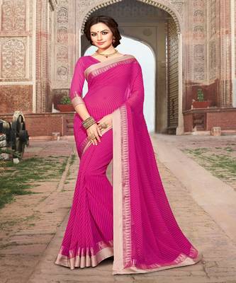 Pink Color Georgette Printed Saree With Fancy Lace Border And Blouse Piece 1