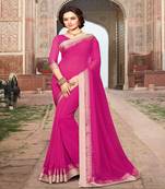 Pink Color Georgette Printed Saree With Fancy Lace Border And Blouse Piece