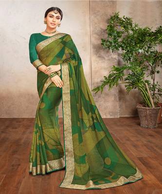 Multicolor Chiffon Printed Saree With Fancy Border And Fancy Blouse Piece 1