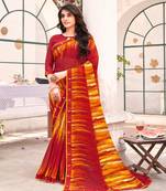 Multicolor Georgette Printed Saree With Piping Border And Fancy Printed Blouse Piece