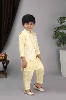 Yellow kurta yellow Nehru jacket with pant