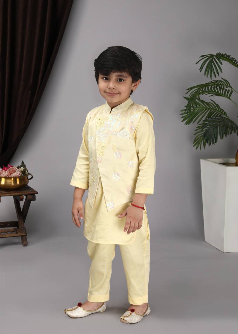 Yellow kurta yellow Nehru jacket with pant