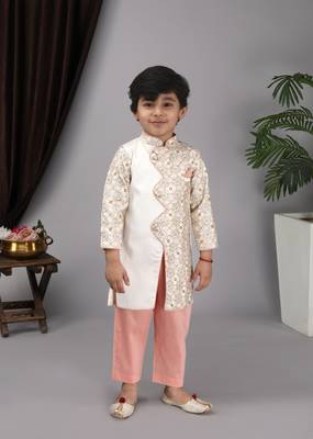 Off white embroidery achakan peach pant 1