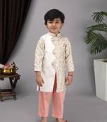 Off white embroidery achakan peach pant