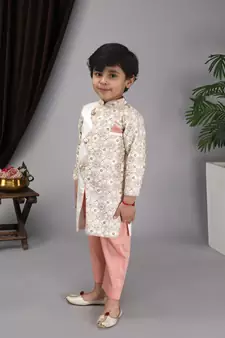 Off white embroidery achakan peach pant