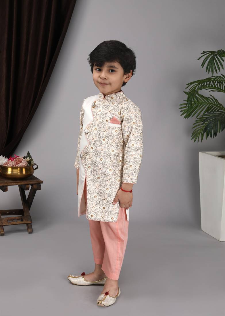 Off white embroidery achakan peach pant