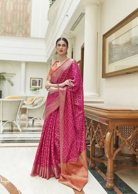 Pink Traditional Indian thread Weaving Patola Silk bland Saree With Boluse  3