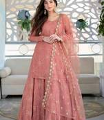Fawn Colour Ethnic Sequins  Work Dress With Lehenga For Festive Looks
