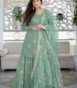 Sea Green Colour Ethnic Sequins  Work Dress With Lehenga For Festive Looks