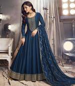 Blue Colour Heavy Zari Embroidery Work Bollywood Style Party Dress