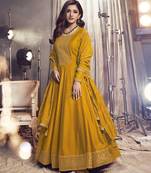 Yellow Colour Heavy Zari Embroidery Work Bollywood Style Party Dress