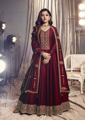 Maroon Colour Heavy Zari Embroidery Work Bollywood Style Party Dress 1