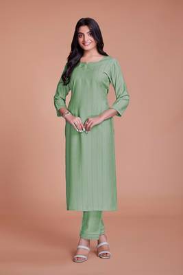 Sober And Classy Pista Colour Ethnic Top Bottom Set For Girls 1