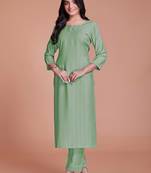 Sober And Classy Pista Colour Ethnic Top Bottom Set For Girls